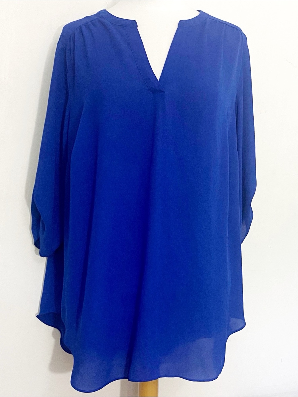 Worthington Royal Blue V-Neck Long Sleeve Relaxed Fit Tunic Blouse Tab Sleeve 2X
